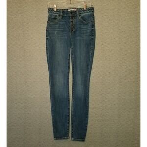 Cabi Button Fly Skinny Jeans Medium Wash Women's Sz 2 Braided 28x29.5 Blue Denim
